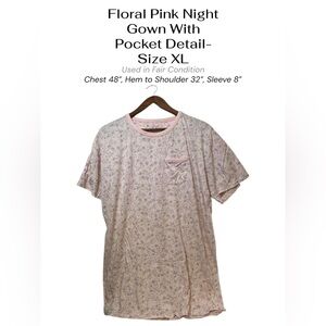Pink Floral Nightgown Pocket Detail Size XL Sleepwear Lounge Nightgown